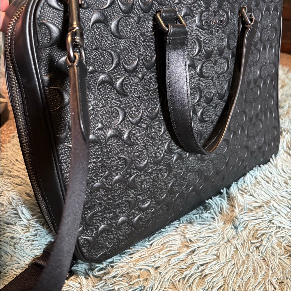 Coach Black Embossed Leather Briefcase - Picture 8 of 9